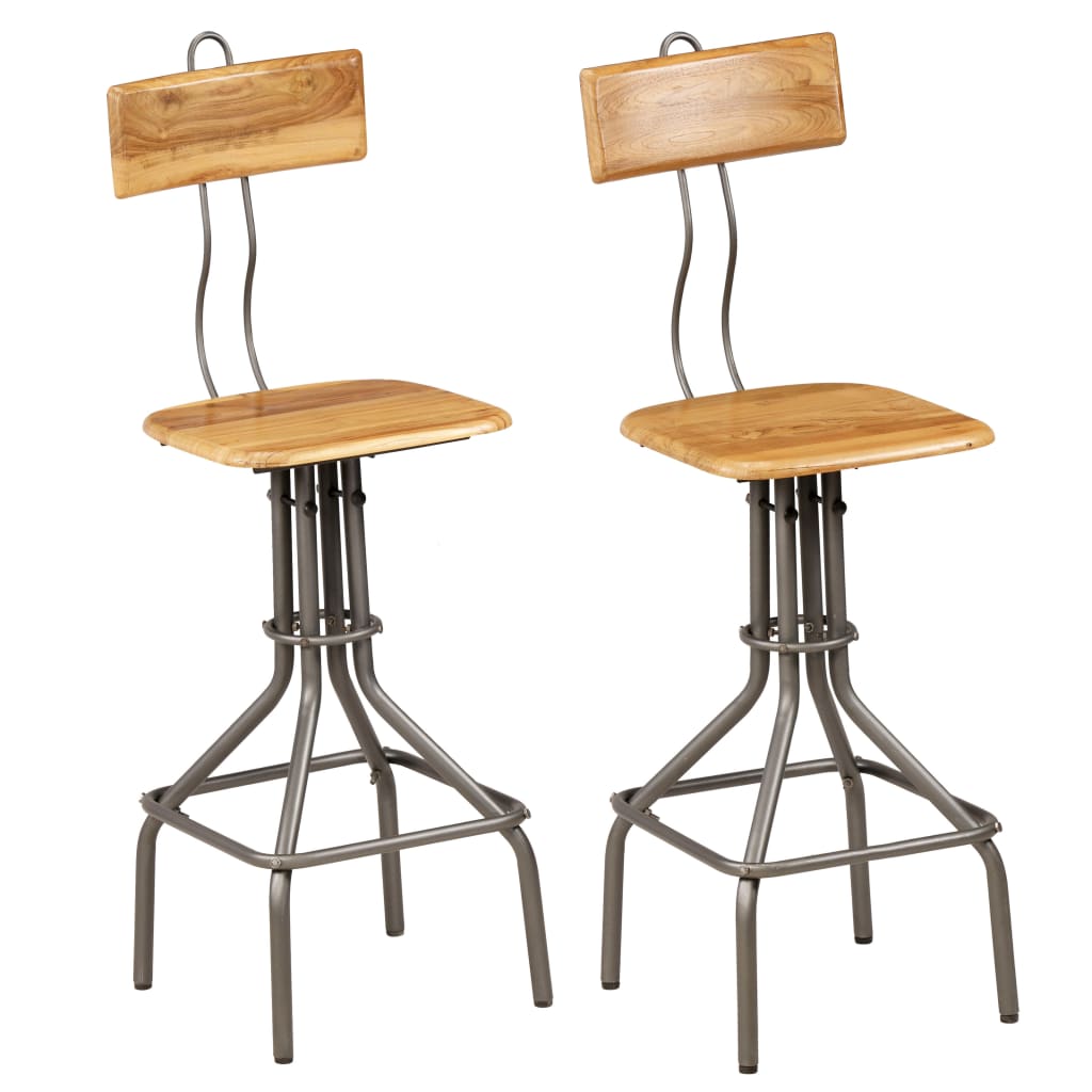 Barstole sæt á 2 - massivt genanvendt teaktræ og stål, 102 cm