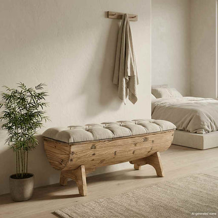 opbevaringsbænk massivt træ og stof 103 x 51 x 44 cm