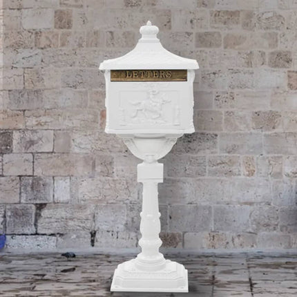 postkasse med piedestal aluminium vintagestil rustbestandig hvid