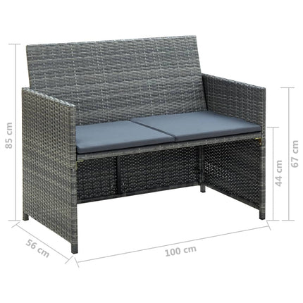 haveloungesæt 4 dele med hynder polyrattan grå