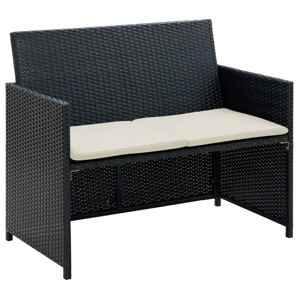 2-personers havesofa med hynder sort polyrattan billede
