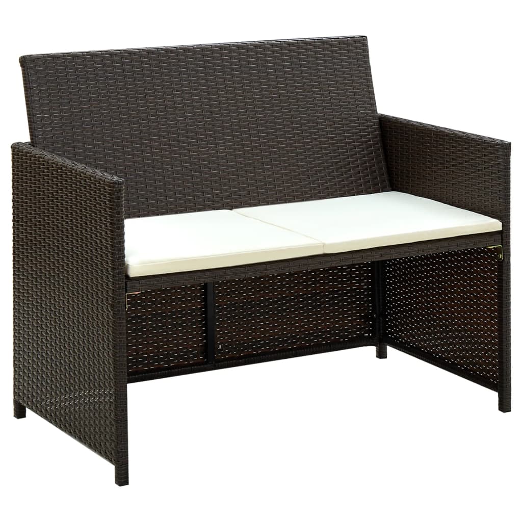 2-personers havesofa med hynder brun polyrattan billede