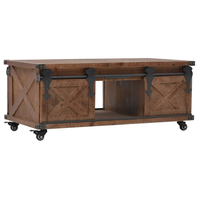 sofabord i massivt grantræ 91 x 51 x 38 cm brun
