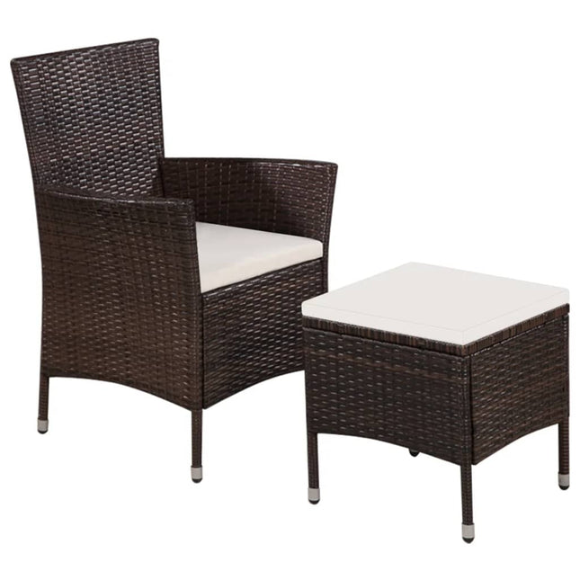 havestol og skammel med hynde polyrattan brun