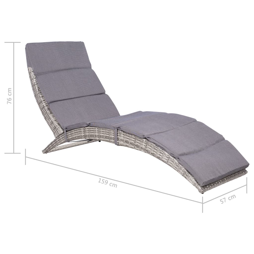 foldbar liggestol med hynde polyrattan grå