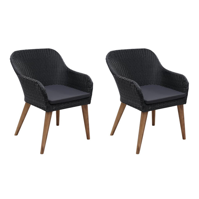 havestole med hynder 2 stk. polyrattan sort