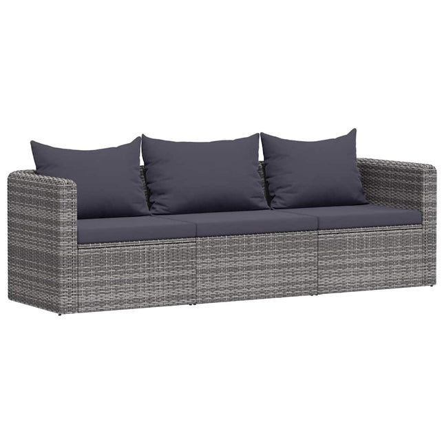 havesofasæt i 3 dele med hynder polyrattan grå