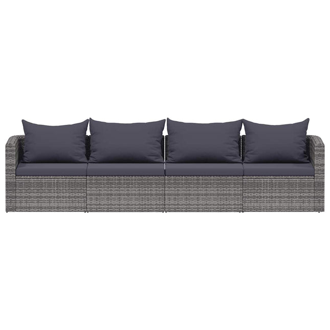 havesofasæt i 4 dele med hynder polyrattan grå