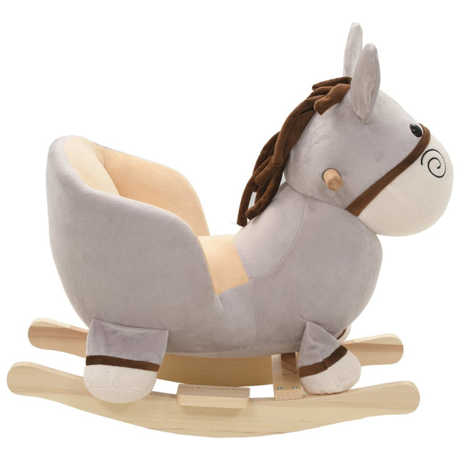 gyngedyr æsel med ryglæn 60x32x55 cm plysstof grå