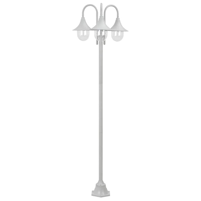 havestolpelampe E27 220 cm aluminium 3 lanterner hvid