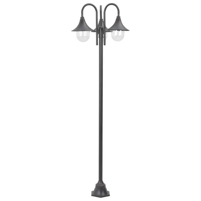 havestolpelampe E27 220 cm aluminium 3 lanterner bronzefarvet