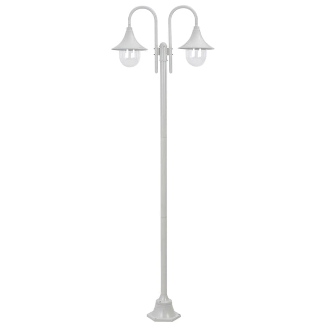 havestolpelampe E27 220 cm aluminium 2 lanterner hvid