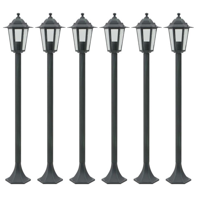 havestolpelamper 6 stk. E27 110 cm aluminium mørkegrøn