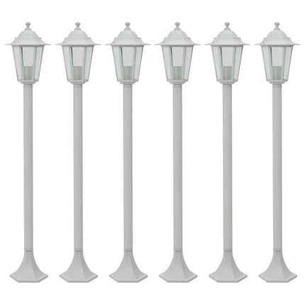 havestolpelamper 6 stk. E27 110 cm aluminium hvid