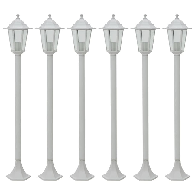 havestolpelamper 6 stk. E27 110 cm aluminium hvid