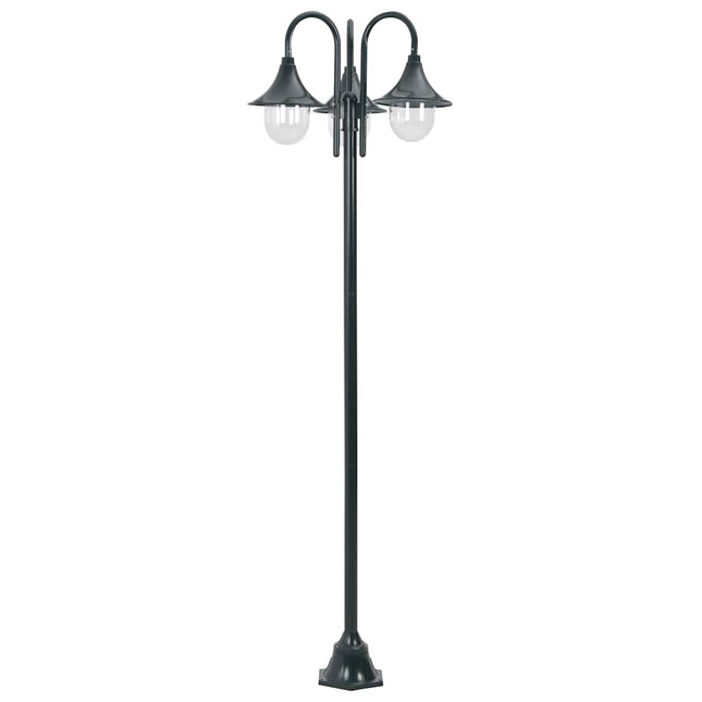 havestolpelampe E27 220 cm aluminium 3 lanterner mørkegrøn