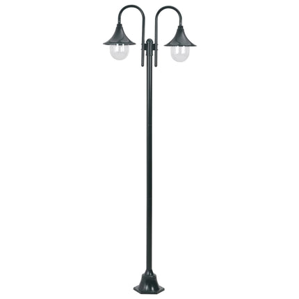 havestolpelampe E27 220 cm aluminium 2 lanterner mørkegrøn