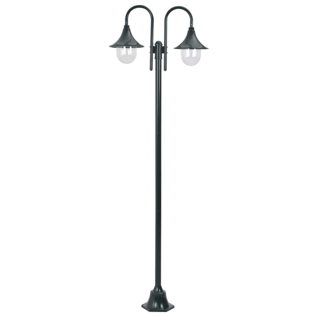havestolpelampe E27 220 cm aluminium 2 lanterner mørkegrøn