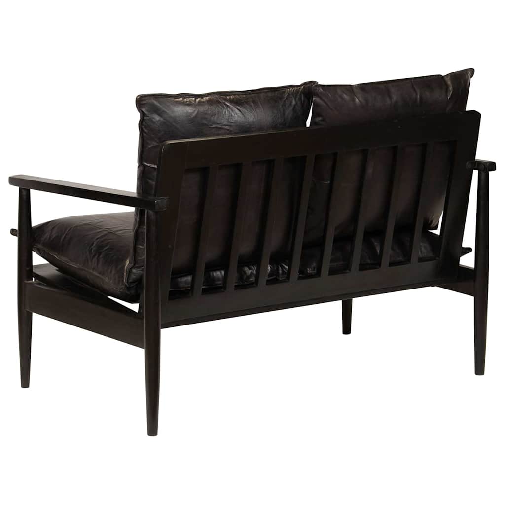 2-personers sofa ægte læder med akacietræ sort