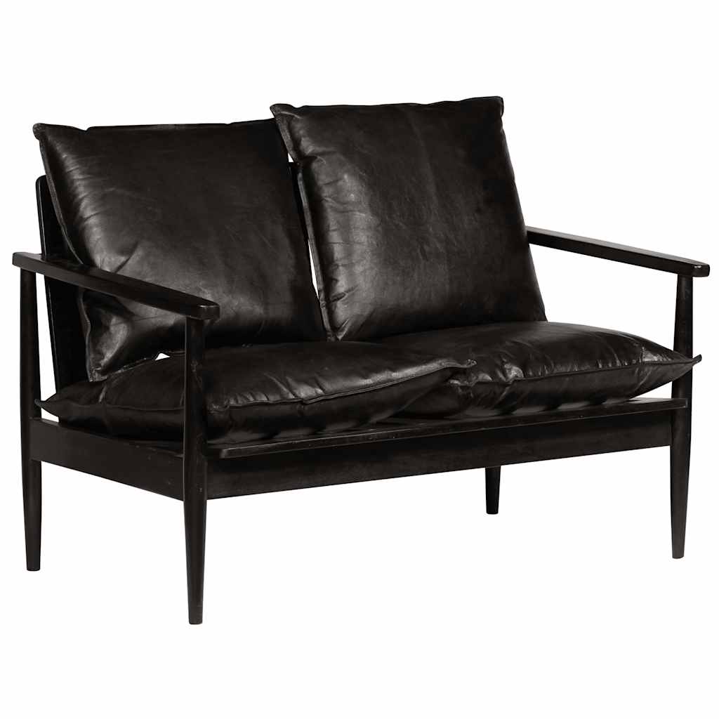 2-personers sofa ægte læder med akacietræ sort