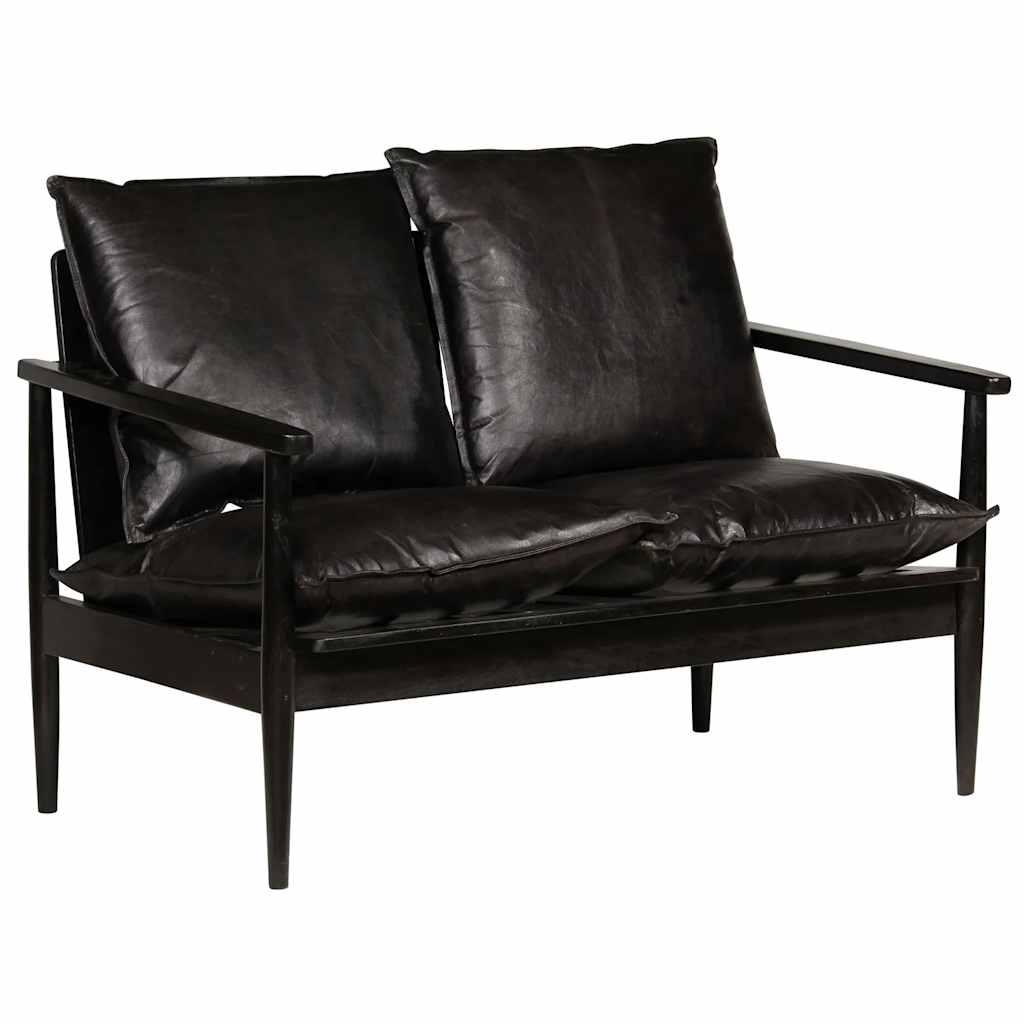 2-personers sofa ægte læder med akacietræ sort