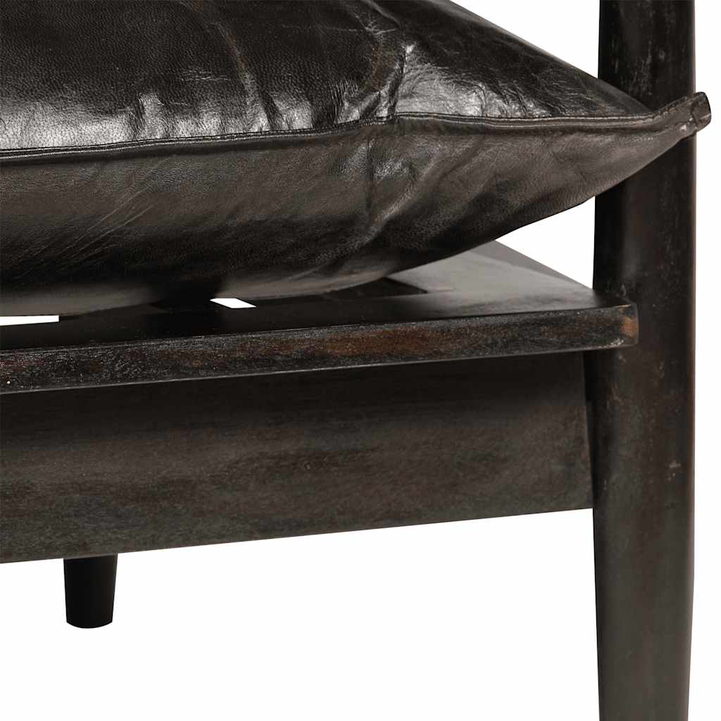 2-personers sofa ægte læder med akacietræ sort