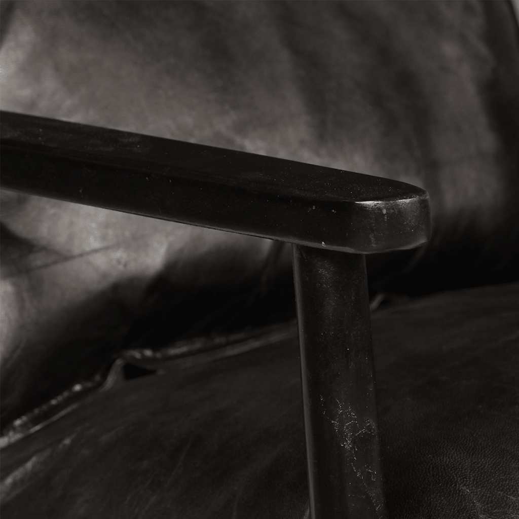 2-personers sofa ægte læder med akacietræ sort