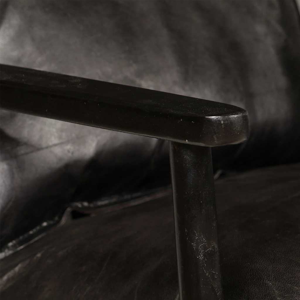 2-personers sofa ægte læder med akacietræ sort