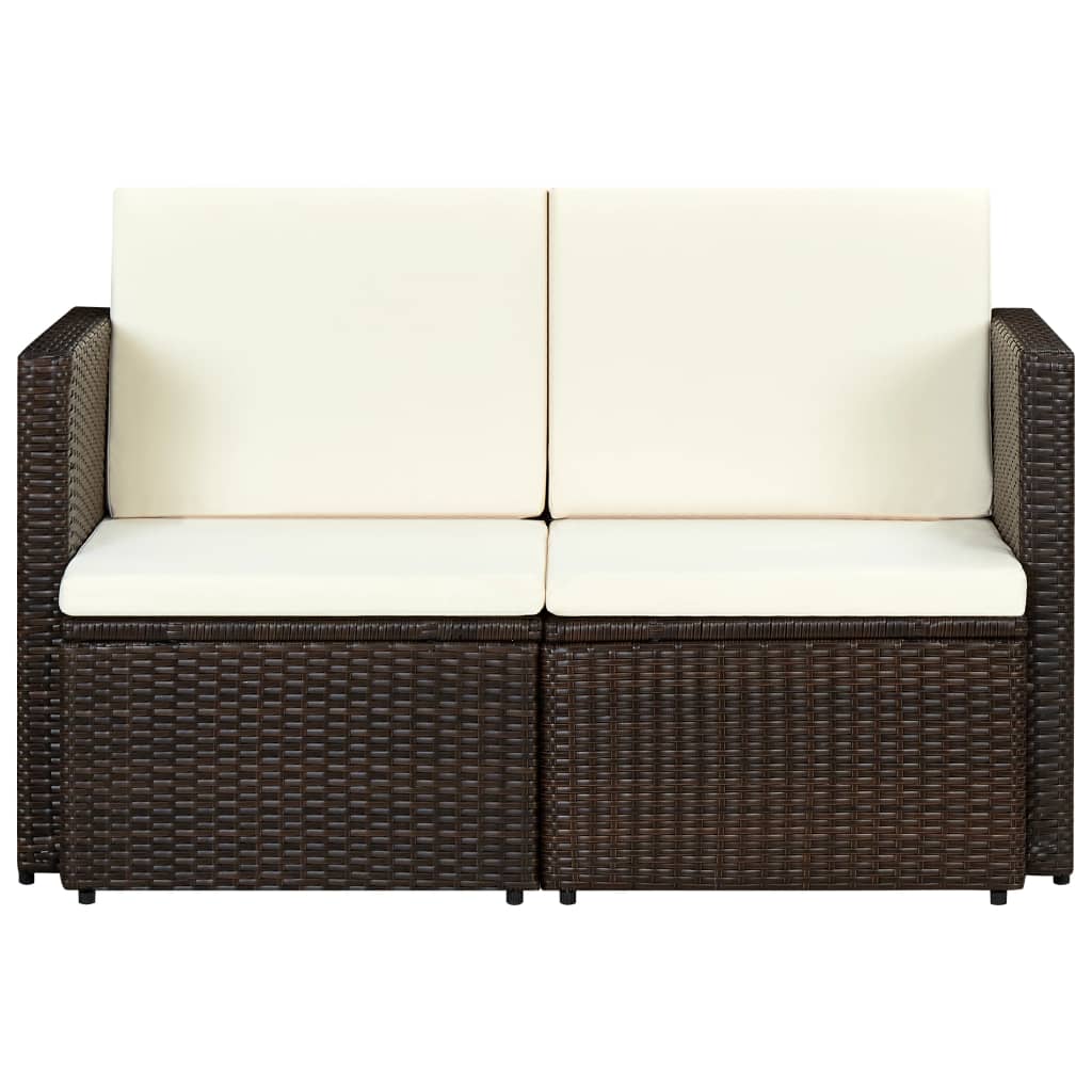 2-personers havesofa med hynder brun polyrattan