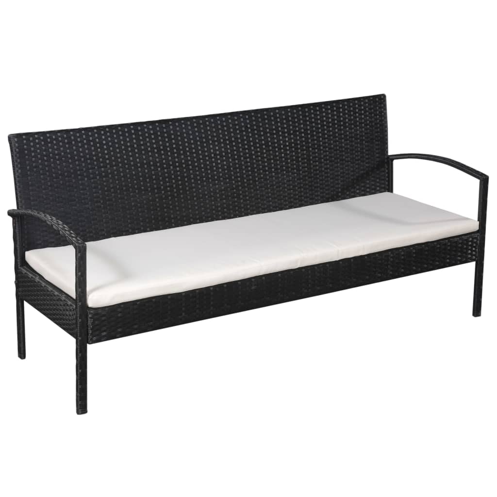 haveloungesæt 5 dele med hynder polyrattan sort