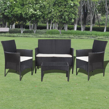 haveloungesæt 4 dele med hynder polyrattan sort