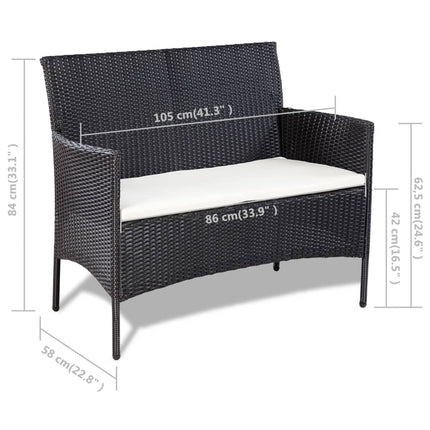 haveloungesæt 4 dele med hynder polyrattan sort