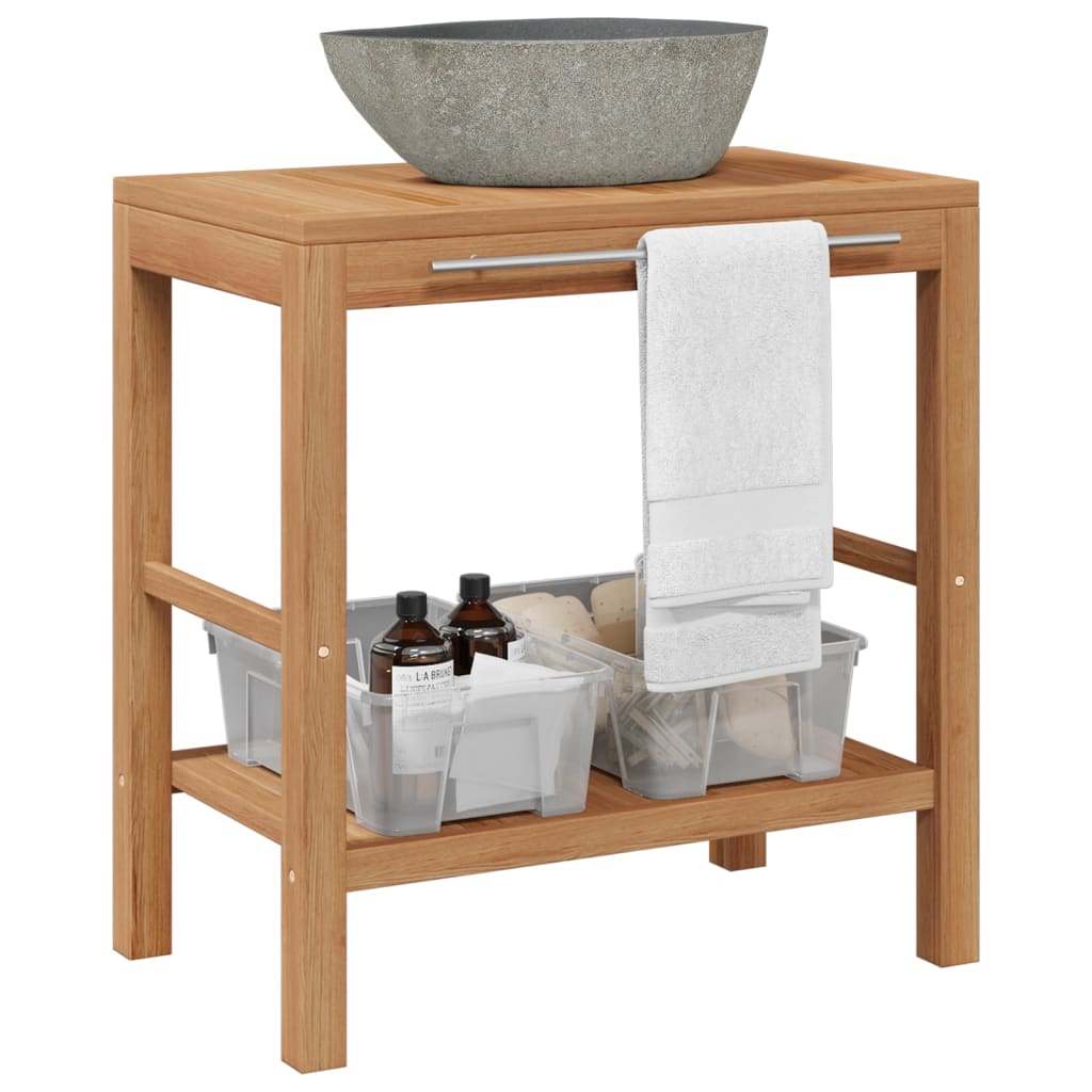 Badeværelsesskab i massivt teak med flodstensvask - 74 × 45 × 75 cm