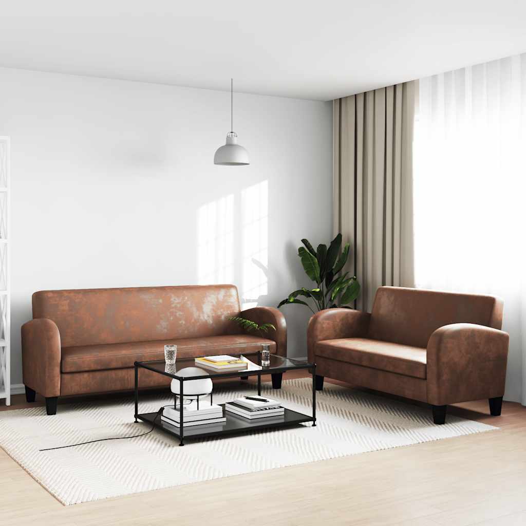 sofasæt i 2 dele imiteret ruskind brun