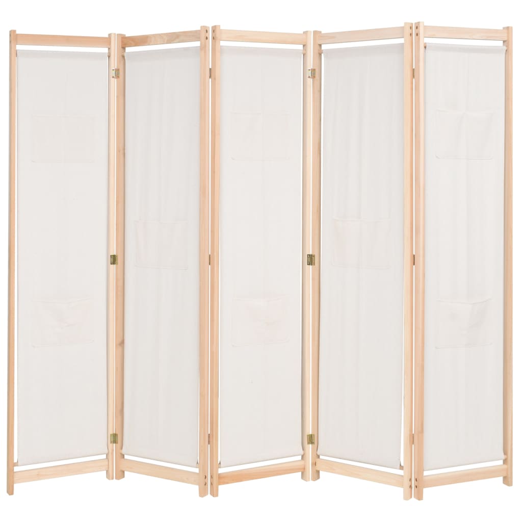 5-panels rumdeler 200 x 170 x 4 cm stof cremefarvet billede
