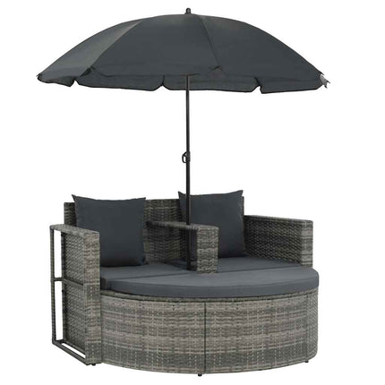 2-personers havesofa med hynder og parsol polyrattan grå
