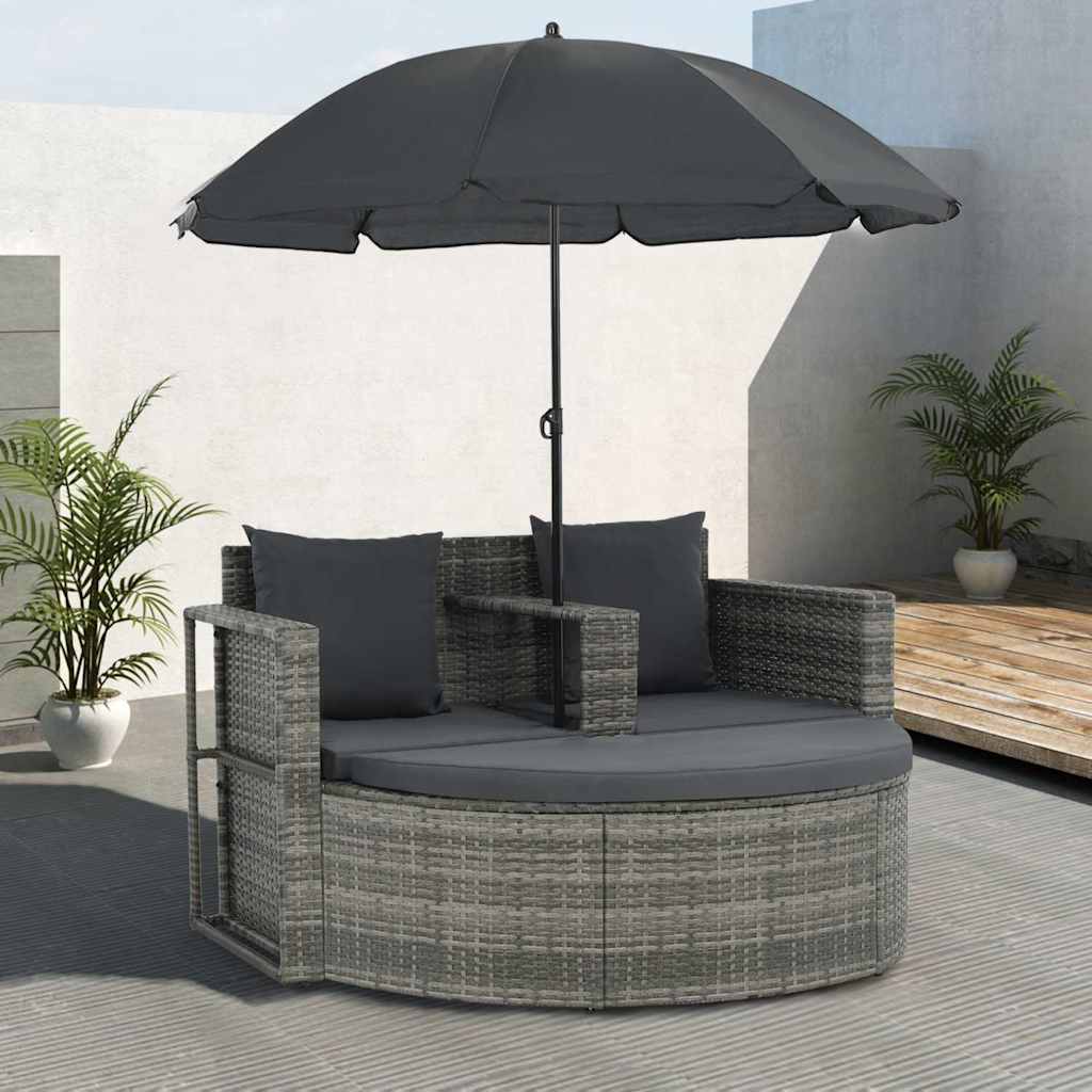 vidaXL Havesofa - 2 Personer med Hynder og Parasol - Grå