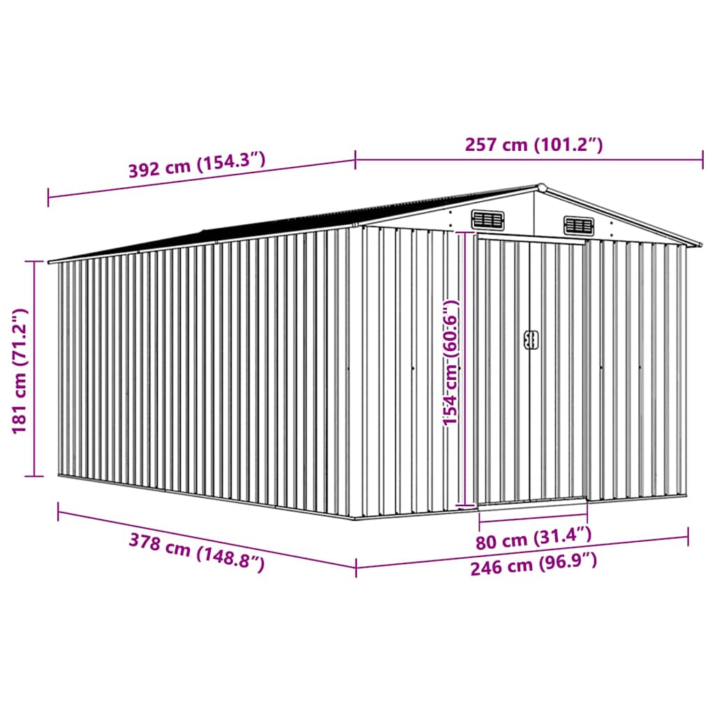 haveskur 257x392x181 cm metal grå