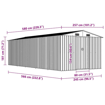 haveskur 257x580x181 cm metal antracitgrå