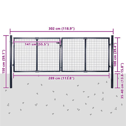 havelåge i net galvaniseret stål 300x100 cm grå