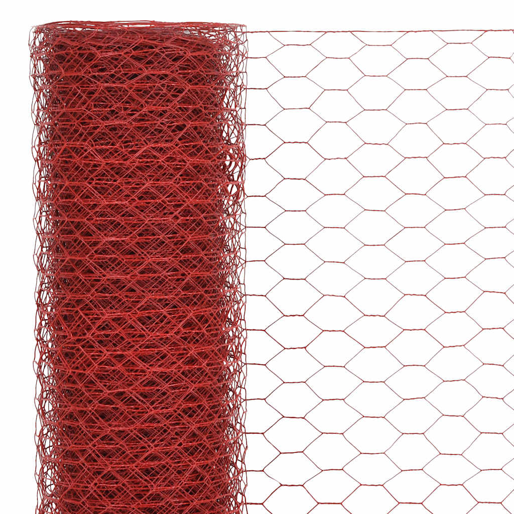 hønsenet stål med PVC-belægning 25 x 1 m rød