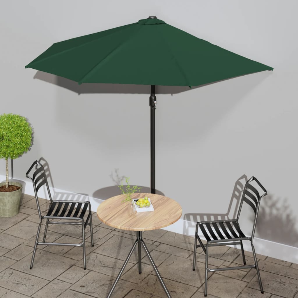 balkonparasol med aluminumsstang grøn 270 x 144 cm halv billede