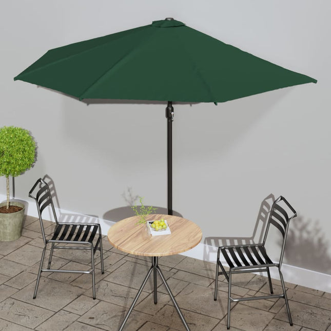 balkonparasol med aluminumsstang grøn 300 x 155 cm halv