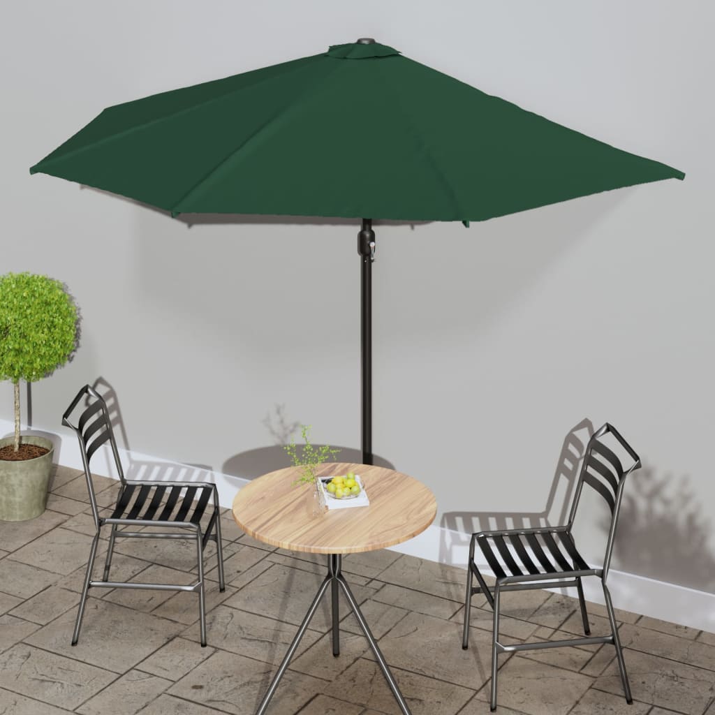 balkonparasol med aluminumsstang grøn 300 x 155 cm halv billede