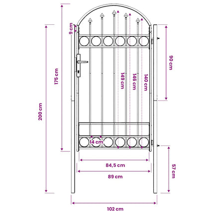 hegnslåge ASSEN med buet top stål 102x175 cm sort