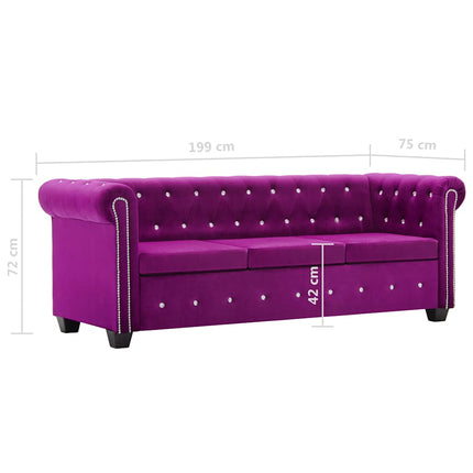 3-personers chesterfieldsofa fløjlsbeklædning 199 x 75 x 72 cm lilla