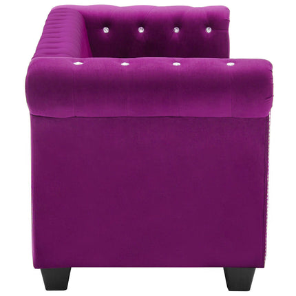 3-personers chesterfieldsofa fløjlsbeklædning 199 x 75 x 72 cm lilla