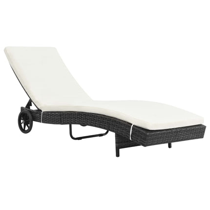 liggestol med hynde og hjul polyrattan sort