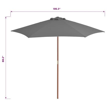 parasol 270 cm træstang antracitgrå