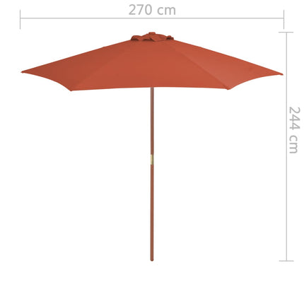 parasol 270 cm træstang terrakottafarvet